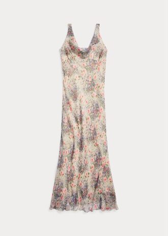 Robe en mousseline de soie froissée à fleurs multicolore/marron Ralph Lauren pour femme