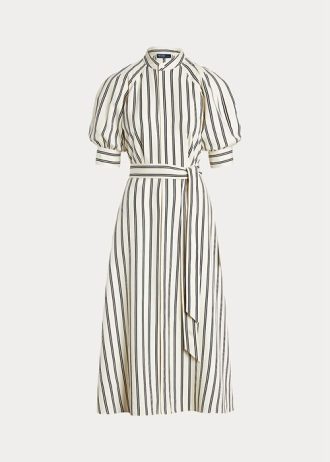 Robe en soie mûre à rayures crème/noire Ralph Lauren pour femme