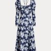 Robe licou en coton fleuri bleu Ralph Lauren pour femme Robe licou en coton fleuri bleu Ralph Lauren pour femme