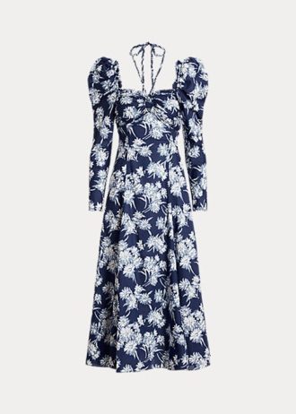 Robe licou en coton fleuri bleu Ralph Lauren pour femme