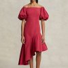 Robe longue asymétrique en taffetas à volants Ralph Lauren rouge pour femme