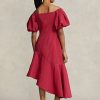 Robe longue asymétrique en taffetas à volants Ralph Lauren rouge pour femme