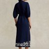 Robe longue en gaze à broderies florales Ralph Lauren bleu marine pour femme