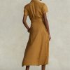Robe à manches courtes en lin ceinturée marron Ralph Lauren pour femme