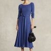 Robe mi-longue à col bateau en coton bleu marine Ralph Lauren pour femme Robe mi-longue à col bateau en coton bleu marine Ralph Lauren pour femme