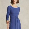 Robe mi-longue à col bateau en coton bleu marine Ralph Lauren pour femme Robe mi-longue à col bateau en coton bleu marine Ralph Lauren pour femme