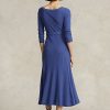 Robe mi-longue à col bateau en coton bleu marine Ralph Lauren pour femme Robe mi-longue à col bateau en coton bleu marine Ralph Lauren pour femme