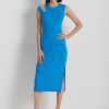 Robe mi-longue sans manches en coton mélangé bleu Ralph Lauren pour femme Robe mi-longue sans manches en coton mélangé bleu Ralph Lauren pour femme