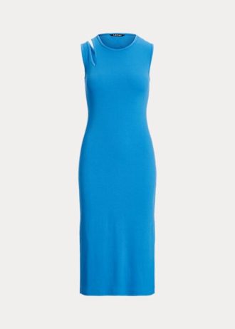 Robe mi-longue sans manches en coton mélangé bleu Ralph Lauren pour femme