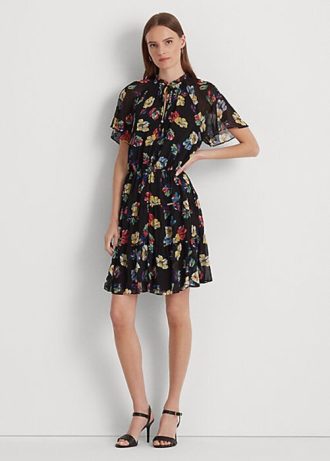 Robe multicolore en georgette froissée à fleurs Ralph Lauren pour femme