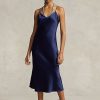 Robe nuisette mi-longue en soie mûre Ralph Lauren bleu marine pour femme Robe nuisette mi-longue en soie mûre Ralph Lauren bleu marine pour femme