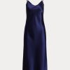 Robe nuisette mi-longue en soie mûre Ralph Lauren bleu marine pour femme Robe nuisette mi-longue en soie mûre Ralph Lauren bleu marine pour femme
