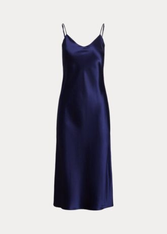 Robe nuisette mi-longue en soie mûre Ralph Lauren bleu marine pour femme
