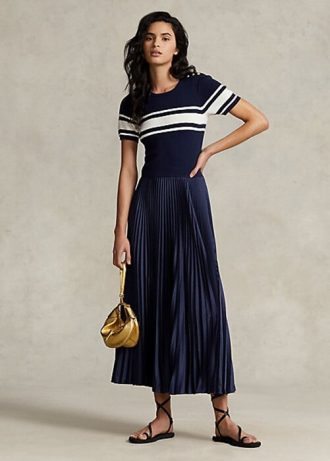 Robe plissée hybride bleu marine Ralph Lauren pour femme