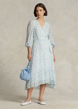 Robe portefeuille en georgette froissée à fleurs Ralph Lauren pour femme