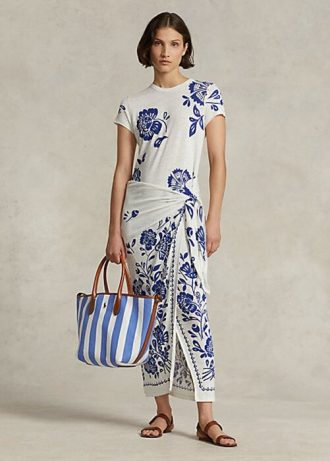Robe portefeuille en jersey à imprimé floral bleu Ralph Lauren pour femme
