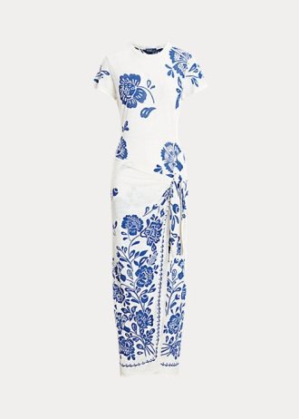 Robe portefeuille en jersey à imprimé floral bleu Ralph Lauren pour femme