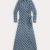 Robe portefeuille en voile de coton à carreaux bleu Ralph Lauren pour femme Robe portefeuille en voile de coton à carreaux bleu Ralph Lauren pour femme