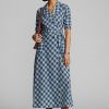 Robe portefeuille en voile de coton à carreaux bleu Ralph Lauren pour femme Robe portefeuille en voile de coton à carreaux bleu Ralph Lauren pour femme