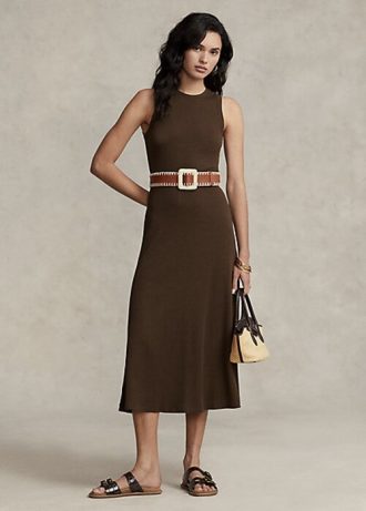 Robe sans manches en tricot gaufré extensible Ralph Lauren chocolat pour femme