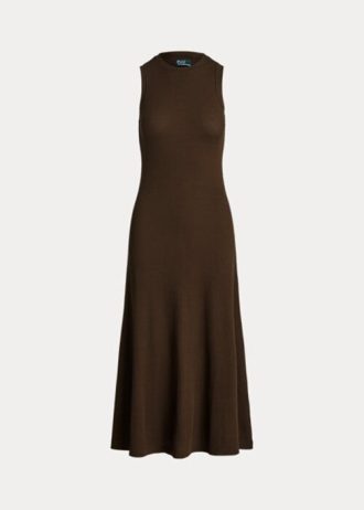 Robe sans manches en tricot gaufré extensible Ralph Lauren chocolat pour femme