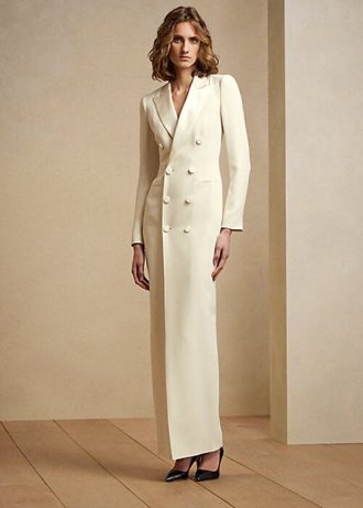 Robe smoking en soie Kristian de Ralph Lauren pour femme, couleur crème