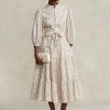 Robe à volants en coton fleuri avec ceinture pour femme Ralph Lauren Robe à volants en coton fleuri avec ceinture pour femme Ralph Lauren