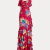 Robe à volants multicolore en georgette florale Ralph Lauren pour femme