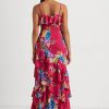 Robe à volants multicolore en georgette florale Ralph Lauren pour femme