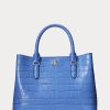 Sac cartable Marcy de taille moyenne en cuir gaufré Ralph Lauren bleu New England pour femme