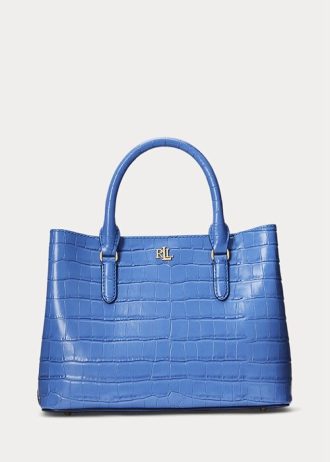 Sac cartable Marcy de taille moyenne en cuir gaufré Ralph Lauren bleu New England pour femme