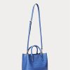 Sac cartable Marcy de taille moyenne en cuir gaufré Ralph Lauren bleu New England pour femme