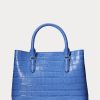 Sac cartable Marcy de taille moyenne en cuir gaufré Ralph Lauren bleu New England pour femme