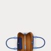 Sac cartable Marcy de taille moyenne en cuir gaufré Ralph Lauren bleu New England pour femme