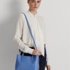Sac cartable Marcy de taille moyenne en cuir gaufré Ralph Lauren bleu New England pour femme