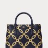 Sac cartable Marcy de taille moyenne en cuir à imprimé métallisé Ralph Lauren, bleu marine raffiné/doré moderne Sac cartable Marcy de taille moyenne en cuir à imprimé métallisé Ralph Lauren, bleu marine raffiné/doré moderne