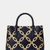 Sac cartable Marcy de taille moyenne en cuir à imprimé métallisé Ralph Lauren, bleu marine raffiné/doré moderne Sac cartable Marcy de taille moyenne en cuir à imprimé métallisé Ralph Lauren, bleu marine raffiné/doré moderne