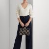 Sac cartable Marcy de taille moyenne en cuir à imprimé métallisé Ralph Lauren, bleu marine raffiné/doré moderne Sac cartable Marcy de taille moyenne en cuir à imprimé métallisé Ralph Lauren, bleu marine raffiné/doré moderne