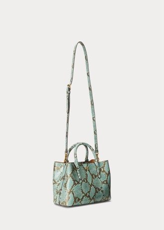 Sac cartable Marcy taille moyenne turquoise en simili-peau de serpent Ralph Lauren pour femme