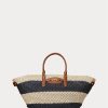 Sac fourre-tout Daphney moyen en paille rayée Ralph Lauren pour femme, naturel/noir/beige