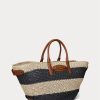 Sac fourre-tout Daphney moyen en paille rayée Ralph Lauren pour femme, naturel/noir/beige