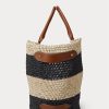Sac fourre-tout Daphney moyen en paille rayée Ralph Lauren pour femme, naturel/noir/beige