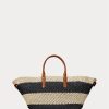 Sac fourre-tout Daphney moyen en paille rayée Ralph Lauren pour femme, naturel/noir/beige