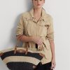 Sac fourre-tout Daphney moyen en paille rayée Ralph Lauren pour femme, naturel/noir/beige
