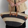 Sac fourre-tout Daphney moyen en paille rayée Ralph Lauren pour femme, naturel/noir/beige