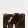 Sac à main en cuir chocolat pour femme Ralph Lauren Polo ID, avec chaîne et motif crocodile Sac à main en cuir chocolat pour femme Ralph Lauren Polo ID, avec chaîne et motif crocodile