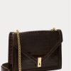 Sac à main en cuir chocolat pour femme Ralph Lauren Polo ID, avec chaîne et motif crocodile Sac à main en cuir chocolat pour femme Ralph Lauren Polo ID, avec chaîne et motif crocodile