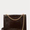 Sac à main en cuir chocolat pour femme Ralph Lauren Polo ID, avec chaîne et motif crocodile Sac à main en cuir chocolat pour femme Ralph Lauren Polo ID, avec chaîne et motif crocodile