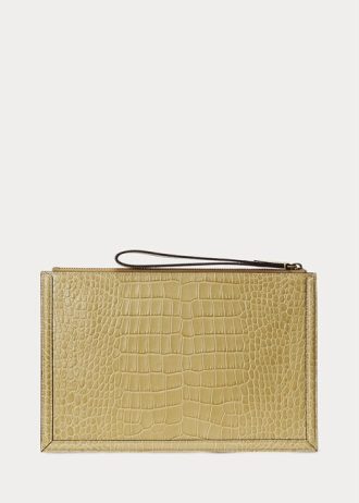 Sac à main enveloppe en cuir gaufré Ralph Lauren Sand pour femme