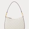 Sac à main Ralph Lauren en cuir à pois bleu marine/crème pour femme, taille moyenne Sac à main Ralph Lauren en cuir à pois bleu marine/crème pour femme, taille moyenne